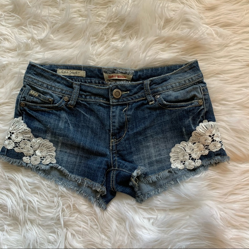 Hot Kiss Cici Denim Lace Fringe Jean Shorts